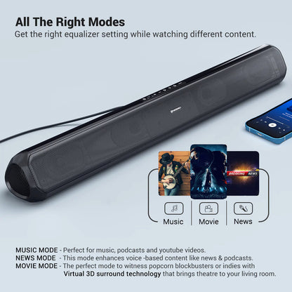 Portronics Sound Slick 7 50W Wireless Soundbar with Aux in 3.5 mm in-Built Power Cable