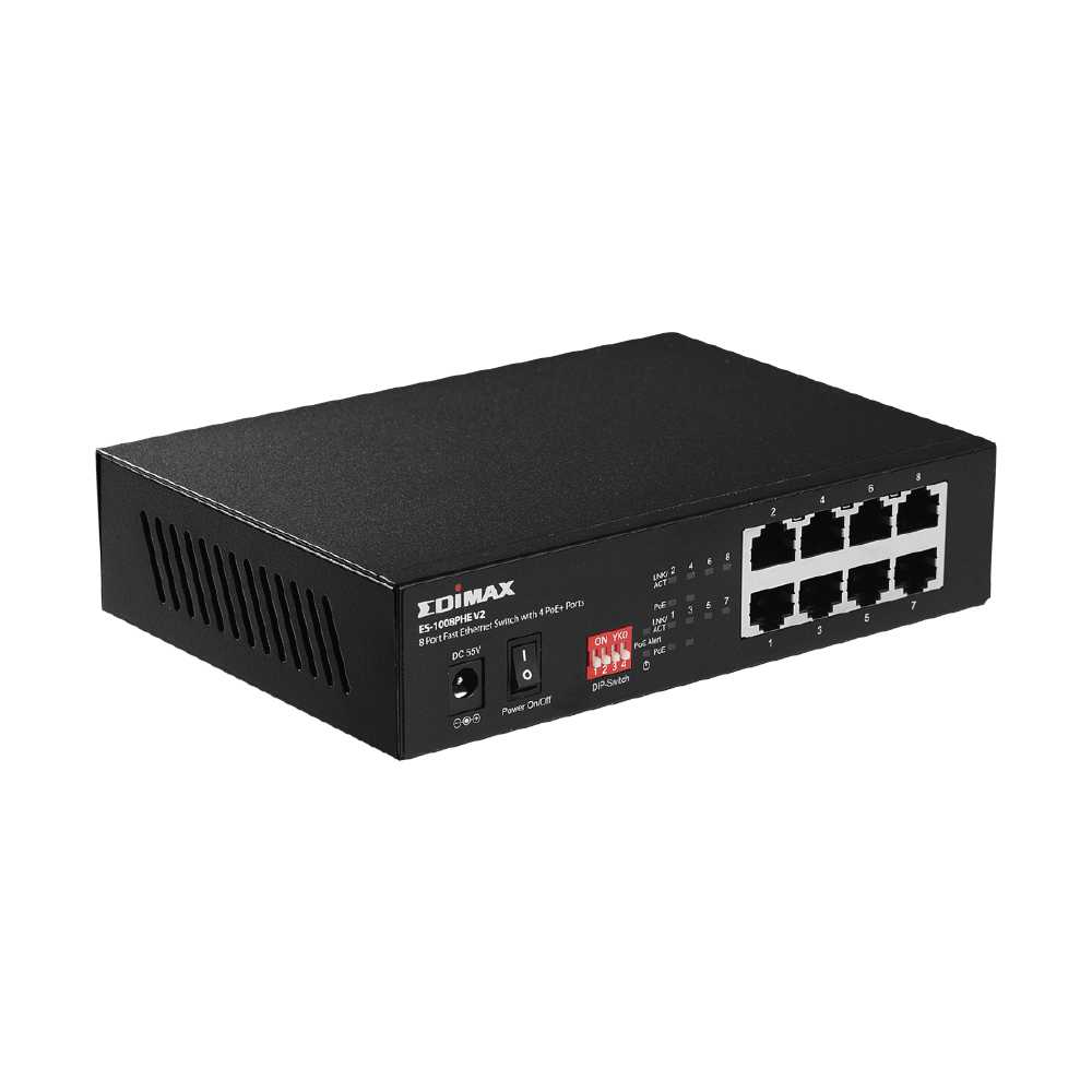 Edimax ES-1008PHE V2 Long Range 8-Port Fast Ethernet Switch with 4 PoE+ Ports and DIP Switch (Black)