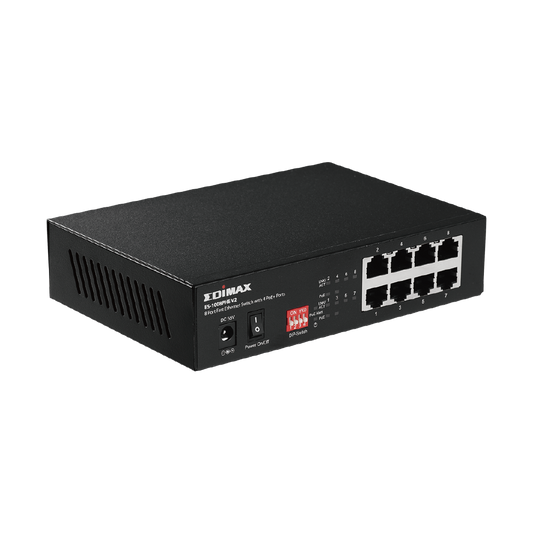 Edimax ES-1008PHE V2 Long Range 8-Port Fast Ethernet Switch with 4 PoE+ Ports and DIP Switch (Black)