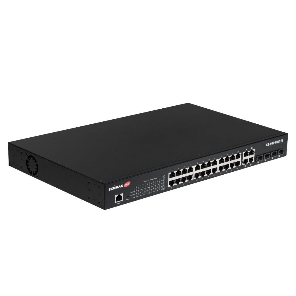 Edimax Pro (GS-5424PLC) V3 ,Surveillance VLAN 28-Port Gigabit PoE+ Long Range Web Smart Switch with 4 Gigabit RJ45/SFP Combo Ports