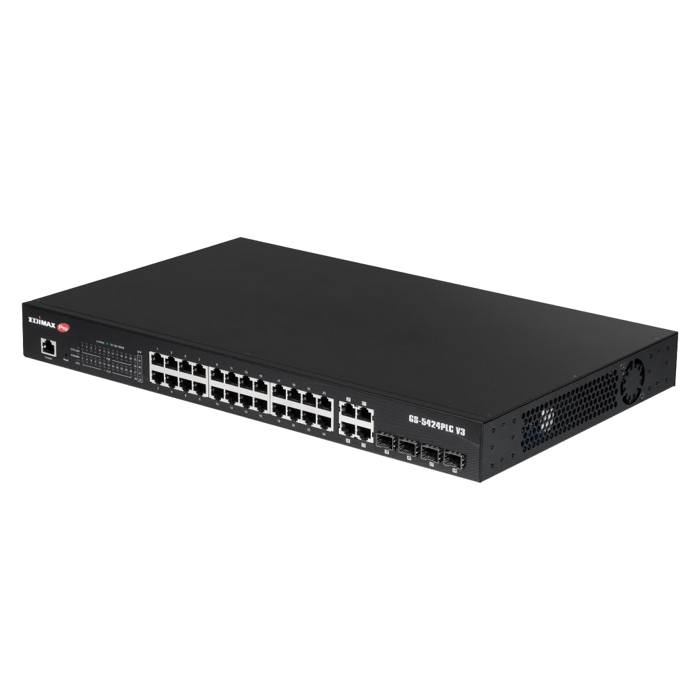 Edimax Pro (GS-5424PLC) V3 ,Surveillance VLAN 28-Port Gigabit PoE+ Long Range Web Smart Switch with 4 Gigabit RJ45/SFP Combo Ports