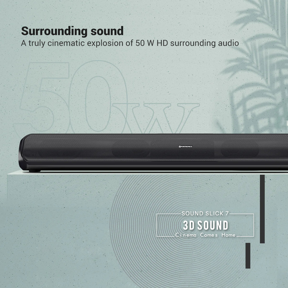 Portronics Sound Slick 7 50W Wireless Soundbar with Aux in 3.5 mm in-Built Power Cable