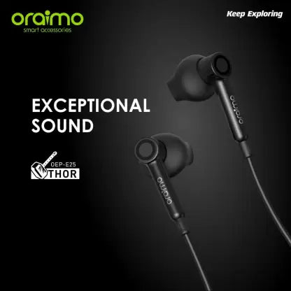 ORAIMO OEP-E25 THOR Exceptional sound half-in earphone with mic Wired Headset (Black, In the Ear)