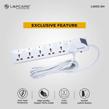 Lapcare 6 way extension socket with spike buster 2M (LS 603)