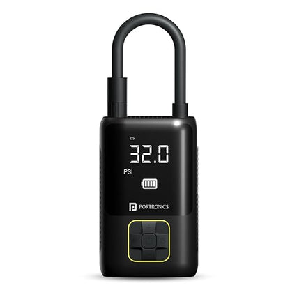 Portronics Vayu Portable Tyre Inflator/Air Compressor with Digital Display,4000 mAh Battery(Black)