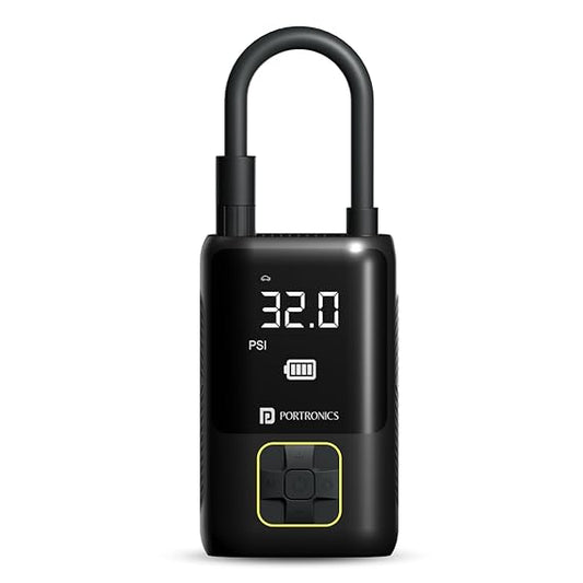 Portronics Vayu Portable Tyre Inflator/Air Compressor with Digital Display,4000 mAh Battery(Black)