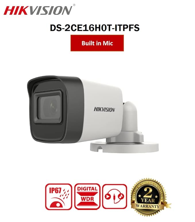 HIKVISION DS-2CE16H0T-ITPFS 5MP with in-Built Mic Bullet CCTV Camera (White)