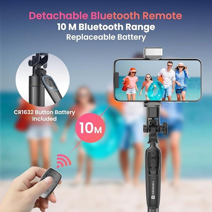Portronics Lumistick Pro Smart Selfie Stick with 360 Degree Rotation, 10 M Bluetooth Range, 1600 mm Extension Rod, 3 Light Modes (Black)