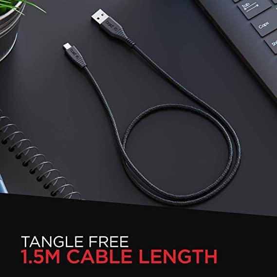 boAt Micro USB 55 Tangle-Free, Micro USB Cable, 3A Fast Charging, 1.5 M (Black)