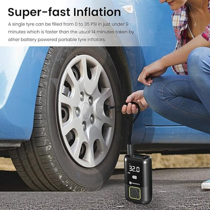 Portronics Vayu Portable Tyre Inflator/Air Compressor with Digital Display,4000 mAh Battery(Black)