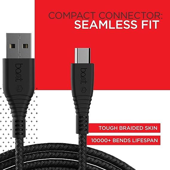 boAt Micro USB 55 Tangle-Free, Micro USB Cable, 3A Fast Charging, 1.5 M (Black)
