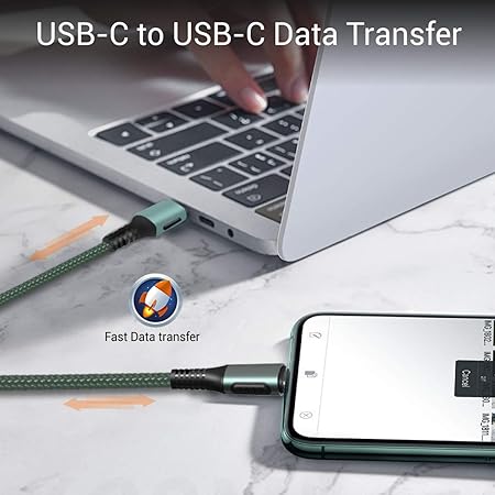 Portronics Konnect C Square 18W Type c to c ,3A Quick Charge Support, Nylon Braided,1.2M (Green)