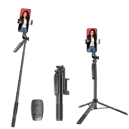 Portronics Lumistick Pro Smart Selfie Stick with 360 Degree Rotation, 10 M Bluetooth Range, 1600 mm Extension Rod, 3 Light Modes (Black)