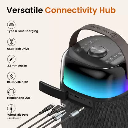 Portronics Dash 4 50W Bluetooth Speaker with Wireless Karaoke Mic, 6Hrs Playtime, HD Sound 50 W Bluetooth Speaker (Black, Stereo Channel)