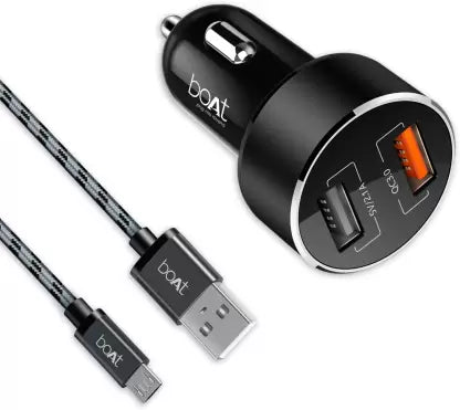 boAt 3A Qualcomm 3.0 Turbo Car Charger With USB Cable (Black)