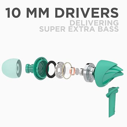 boAt Bassheads 100 Wired in Ear Earphones with Mic (Mint Green)