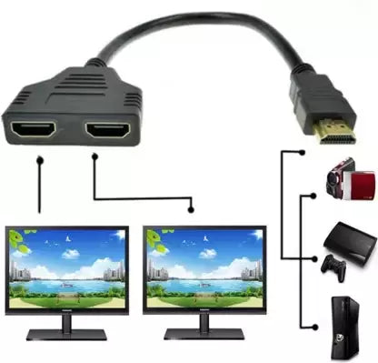 HDMI Male to 2X HDMI Female Y Splitter Switch, Adapter, TV Laptop Cable (Compatible with TV, Projector, LAPTOP, Black)