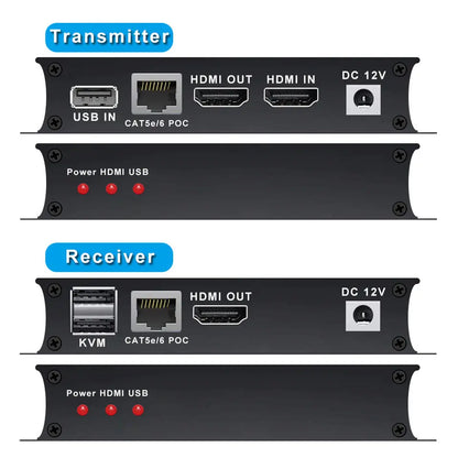 HDMI KVM Extender HDMI Extender with USB KVM Control RJ45 Over IP Cat6 POC Mouse Transmitter Receiver for PC Computer