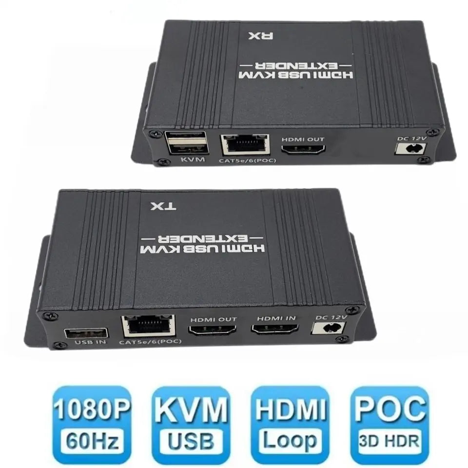 HDMI KVM Extender HDMI Extender with USB KVM Control RJ45 Over IP Cat6 POC Mouse Transmitter Receiver for PC Computer