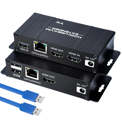 HDMI KVM Extender HDMI Extender with USB KVM Control RJ45 Over IP Cat6 POC Mouse Transmitter Receiver for PC Computer
