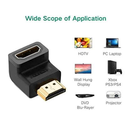 HDMI Male to Female L-Shape Adapter | Gold-Plated High-Speed HDMI Connector