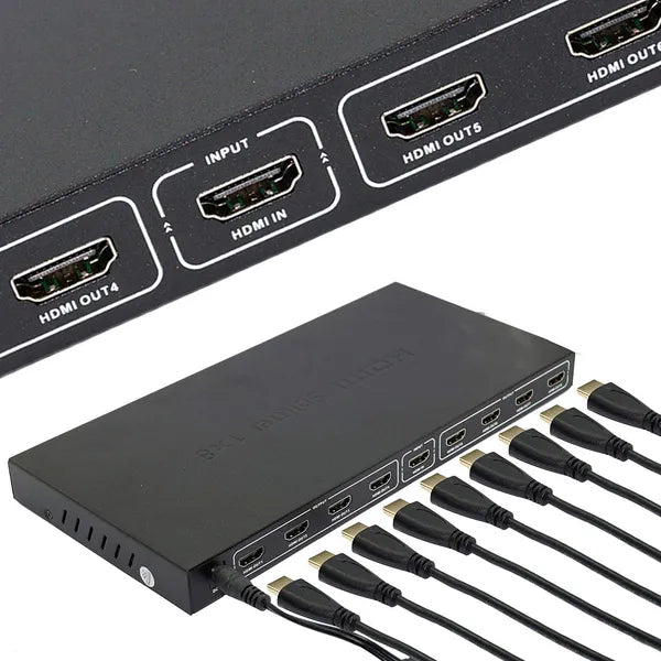 1x8 HDMI Splitter, HDMI Splitter 1 in 8 Out, Supports 3D 4K x 2K @30HZ Full HD 1080P, Support for TVs or Multi Monitor Adapter at Same Time (Black)