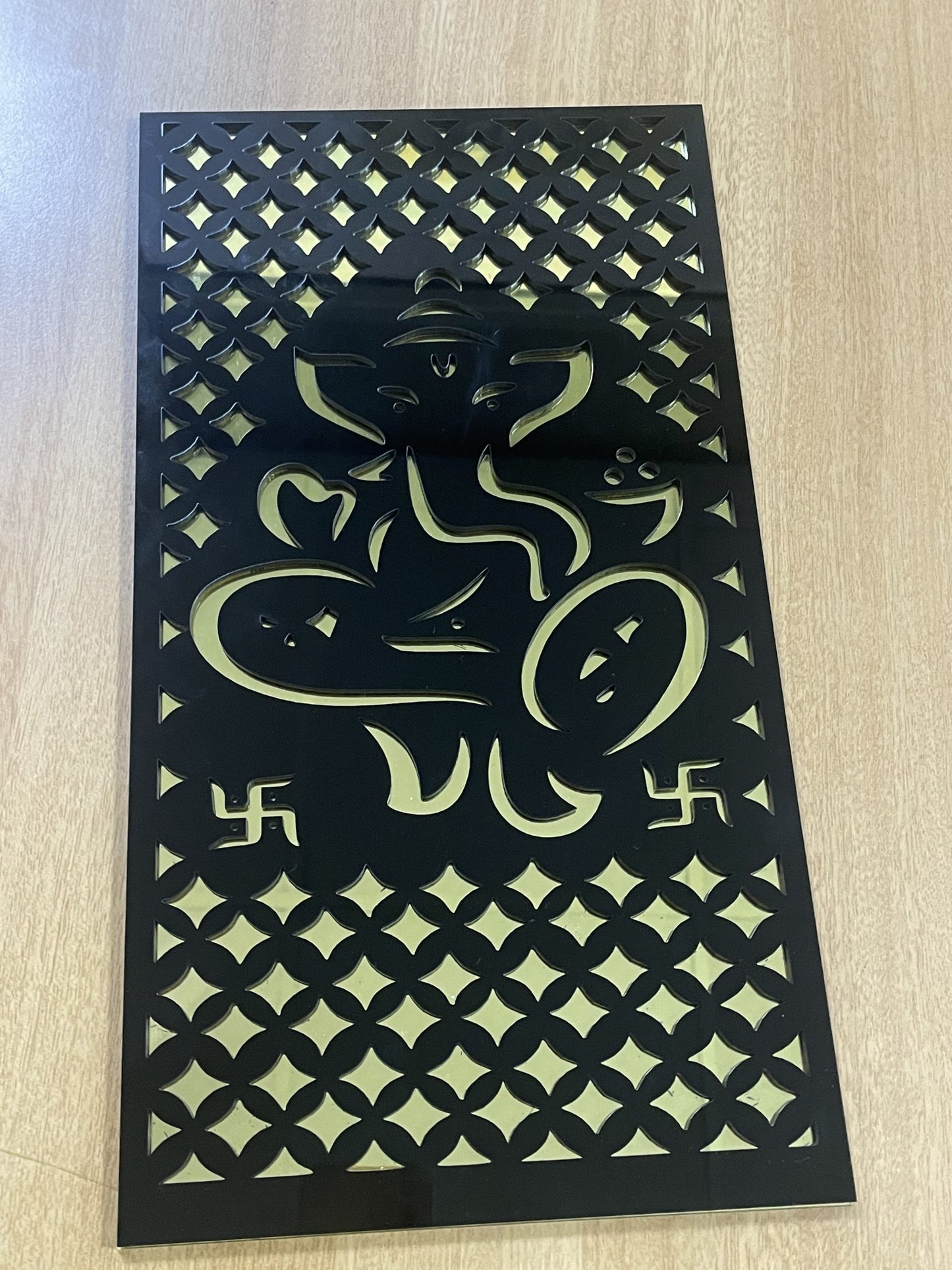 Acrylic Lord Ganesha 5mm Wall Art Black & Golden (35.5 X 20.3)cm (14 X 8 Inches)