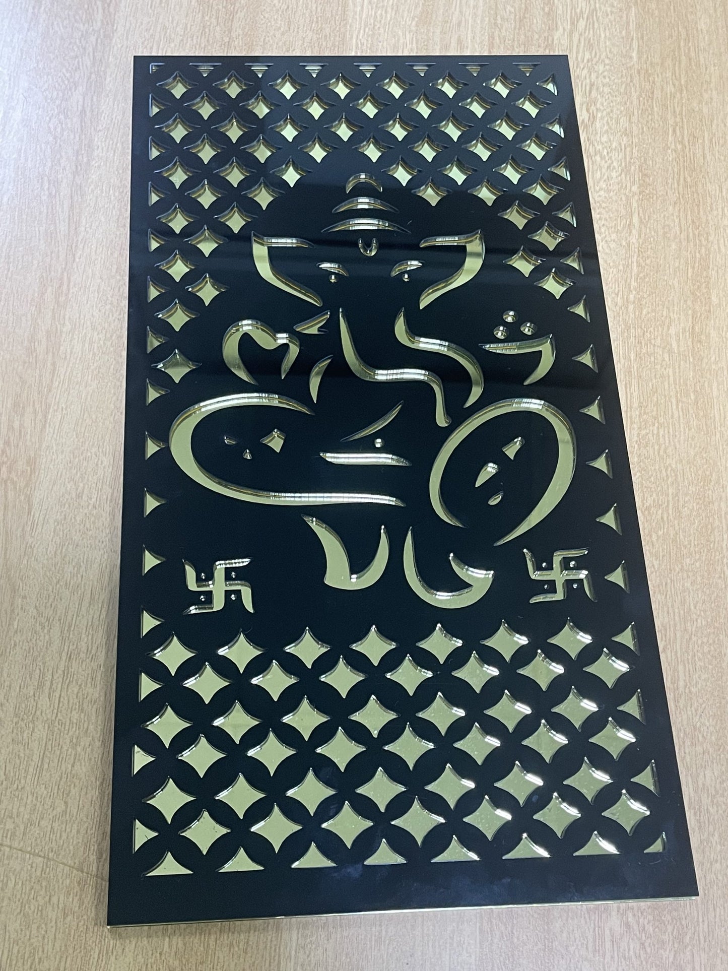 Acrylic Lord Ganesha 5mm Wall Art Black & Golden (35.5 X 20.3)cm (14 X 8 Inches)