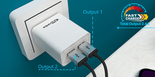 Portronics Adapto 66 POR-1066 2.4A Dual USB Ports Charging Adapter with 1M Micro USB Cable (White)
