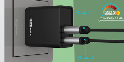 Portronics Adapto 649 POR-649, 2.4A Quick Charging Dual USB Port Wall Adapter with 1M Micro-USB Charging Cable (Black)