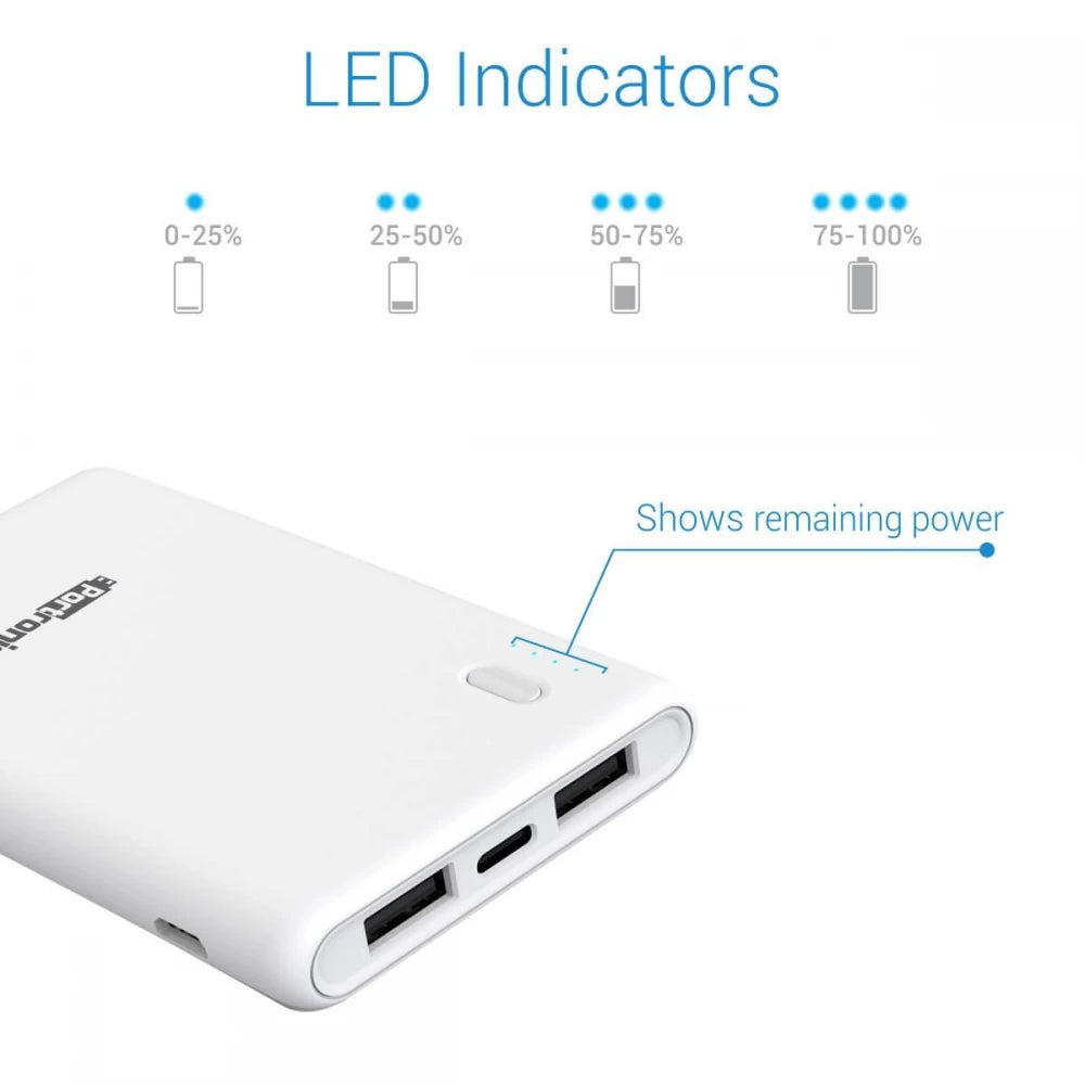 Portronics Indo 5X POR-1006, 5,000mAh Power Bank, 2.0A Dual Input and Dual USB Output for All Android and iOS Devices (White)
