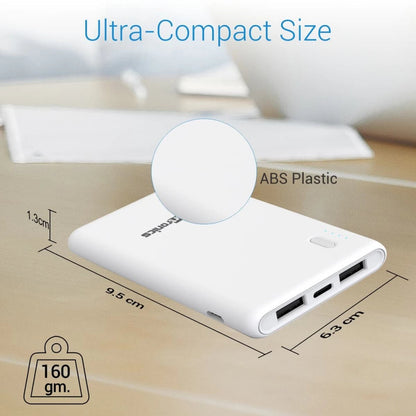 Portronics Indo 5X POR-1006, 5,000mAh Power Bank, 2.0A Dual Input and Dual USB Output for All Android and iOS Devices (White)