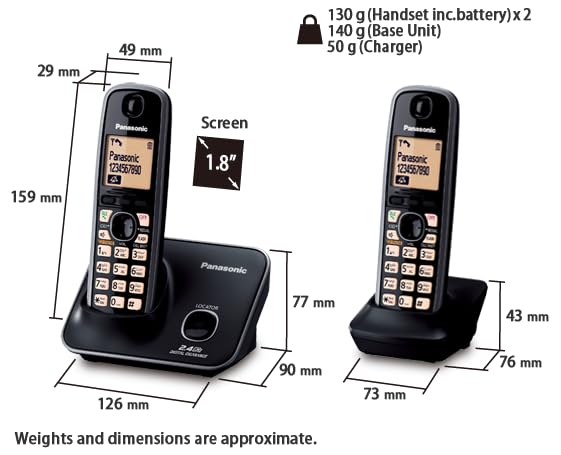 Panasonic Single Line 2.4GHz KX-TG3712SX Digital Cordless Telephone (Black)