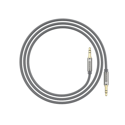 Portronics Konnect Aux 7 3.5mm Male to Male Aux Cable with 2 Meter Cable Length, 24K Gold-Plated Connectors with Strong Nylon Braided Cable (Grey)