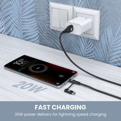Portronics Konnect J7 20W Fast Charging with Dual Output (Type C + Micro USB), Changeable Metallic Heads, 480 Mbps Data Transfer, 1M (Black)