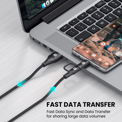 Portronics Konnect J7 20W Fast Charging with Dual Output (Type C + Micro USB), Changeable Metallic Heads, 480 Mbps Data Transfer, 1M (Black)