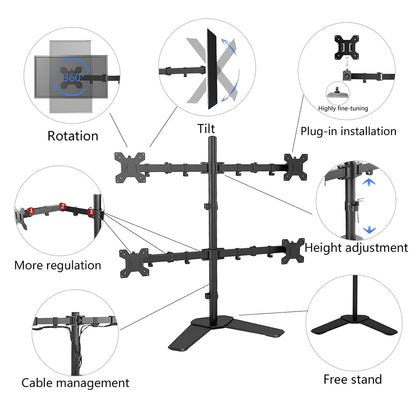 LED Monitor Stand 1x4 Height Adjustable Free-Standing Mount with Tilt, Swivel & Rotate Arms for 14''30'' (35.56 - 76.2)cm Screens