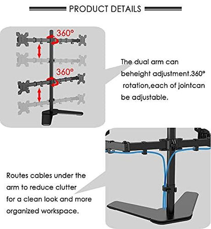 LED Monitor Stand 1x4 Height Adjustable Free-Standing Mount with Tilt, Swivel & Rotate Arms for 14''30'' (35.56 - 76.2)cm Screens