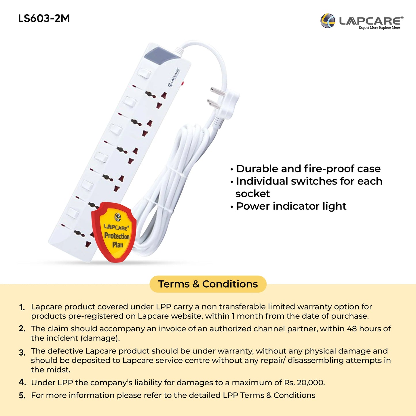Lapcare 6 way extension socket with spike buster 2M (LS 603)