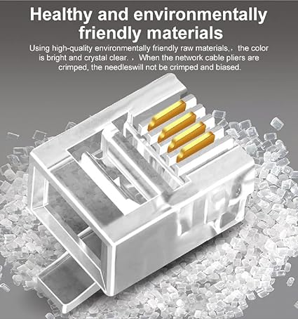 RJ11 4 Pin Telephone Plug 6P4C Modular Plug Telephone Phone Connector Crystal Head Plug Network Connector,Four-Core Cable RJ 11 Plug (Pack Of 10)