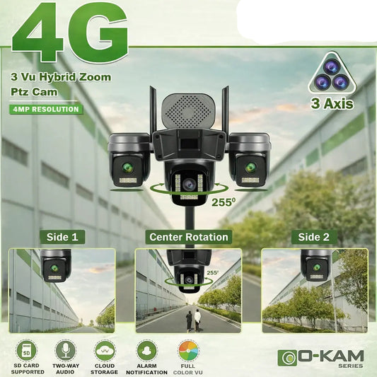Solar Security Camera 4G 3VU Outdoor PTZ Camera 4MP Triple Lens with Hybrid Zoom & 360° Coverage