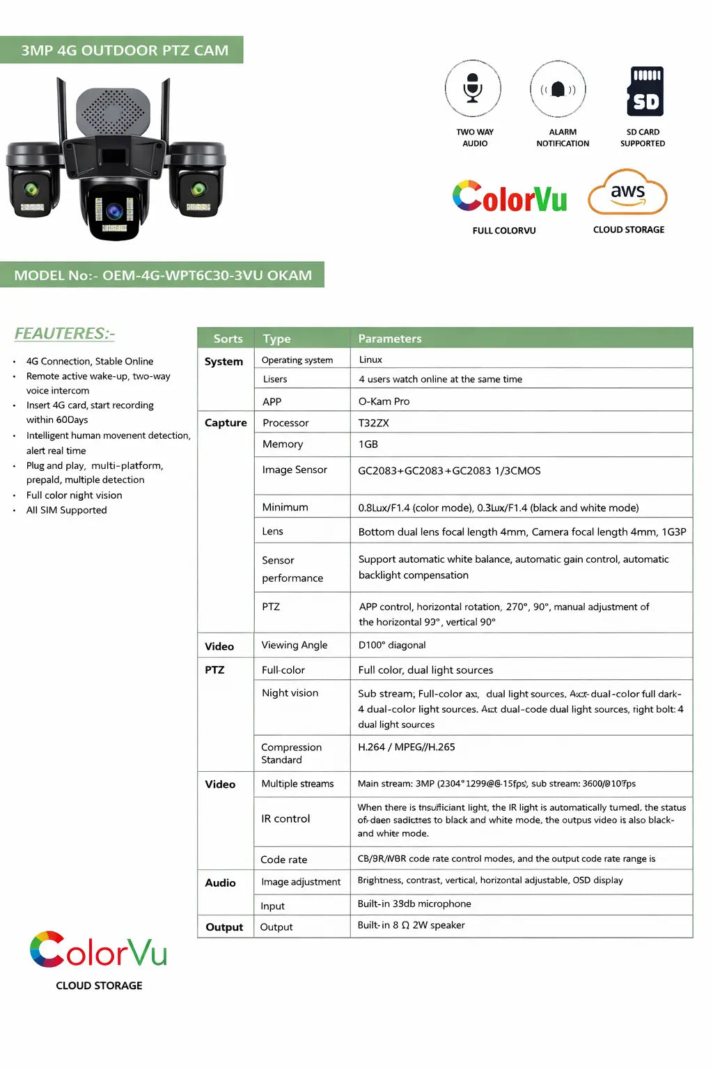 Solar Security Camera 4G 3VU Outdoor PTZ Camera 4MP Triple Lens with Hybrid Zoom & 360° Coverage
