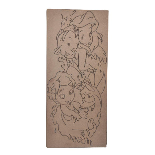 Pre Marked MDF Wooden Wall Hanging For DIY Painting Cutout 4mm Thickness (18 X 8" in) Ariel Mermaid & Friends