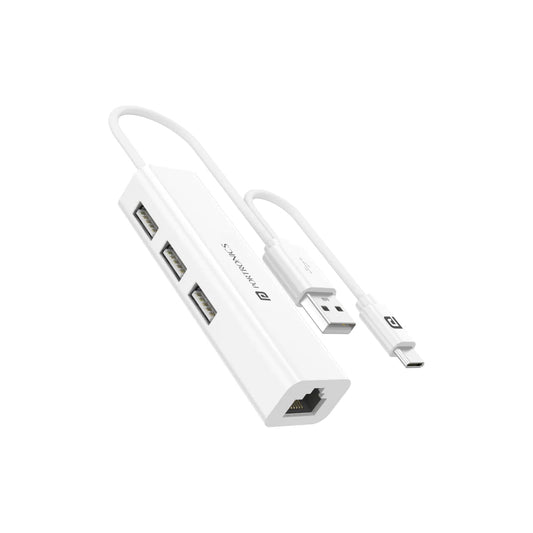 Portronics Mport 60 4-in-1 Multiport Type C/USB Hub,LAN Adapter RJ45 Port,3 USB2.0 Port,Type C OTG Support(White)