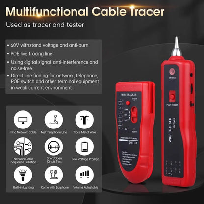 Lan Tester with Wire Tracker, Cable Tracker, RJ11 RJ45 Line Finder Cable Tester for Network LAN Ethernet Cable Collation, Phone Telephone Line Tester