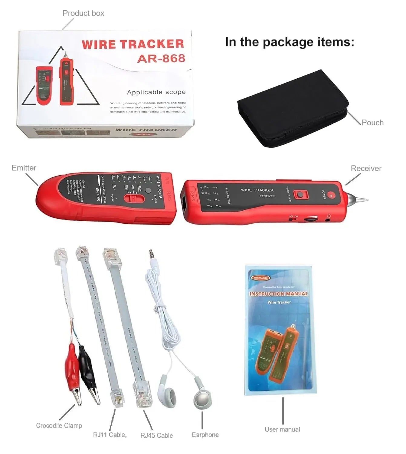 Lan Tester with Wire Tracker, Cable Tracker, RJ11 RJ45 Line Finder Cable Tester for Network LAN Ethernet Cable Collation, Phone Telephone Line Tester