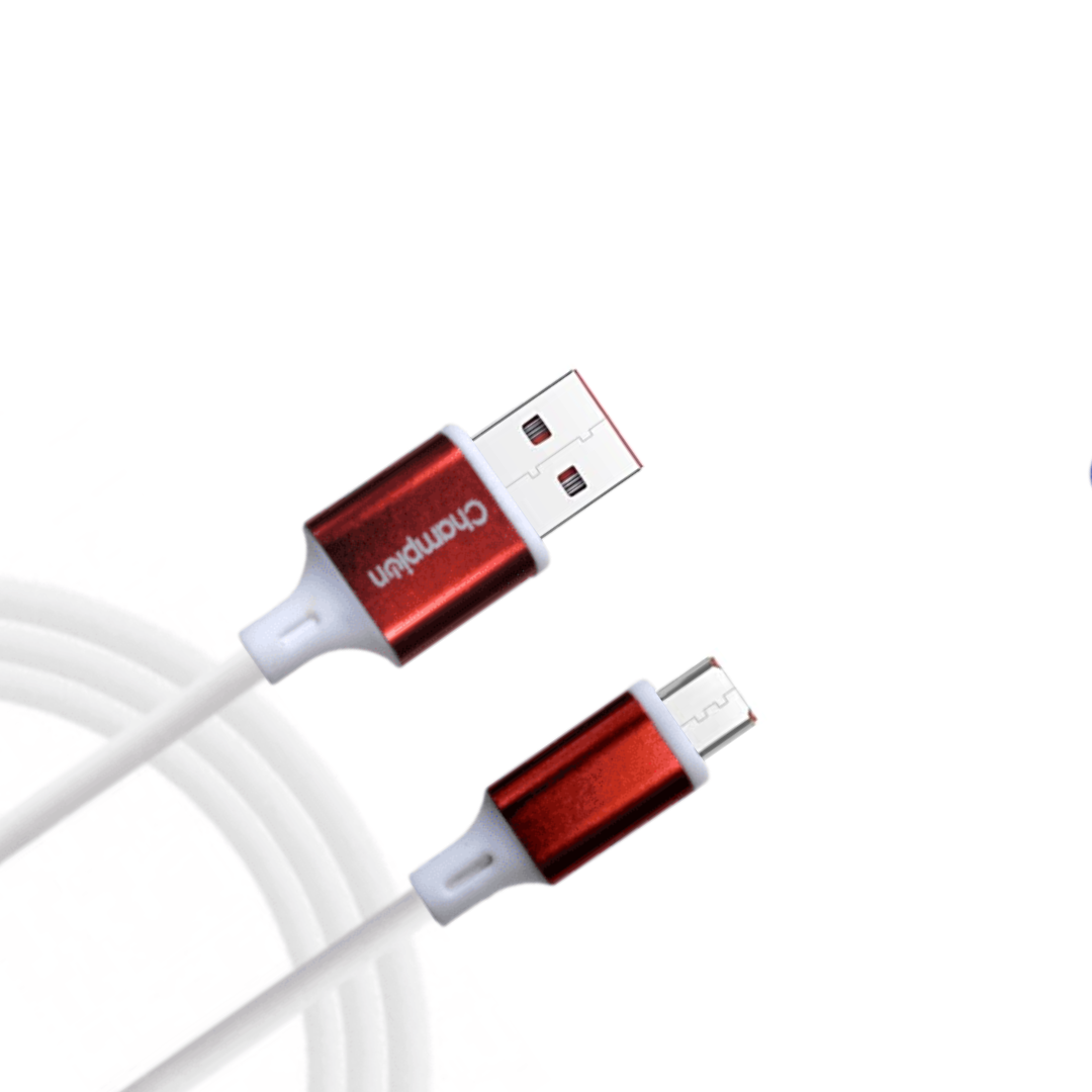 Champion Micro USB 3Amp Data Sync & Charging Cable Metal 1M for all Android & Micro USB Devices (White/Red)
