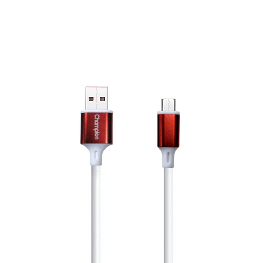 Champion Micro USB 3Amp Data Sync & Charging Cable Metal 1M for all Android & Micro USB Devices (White/Red)