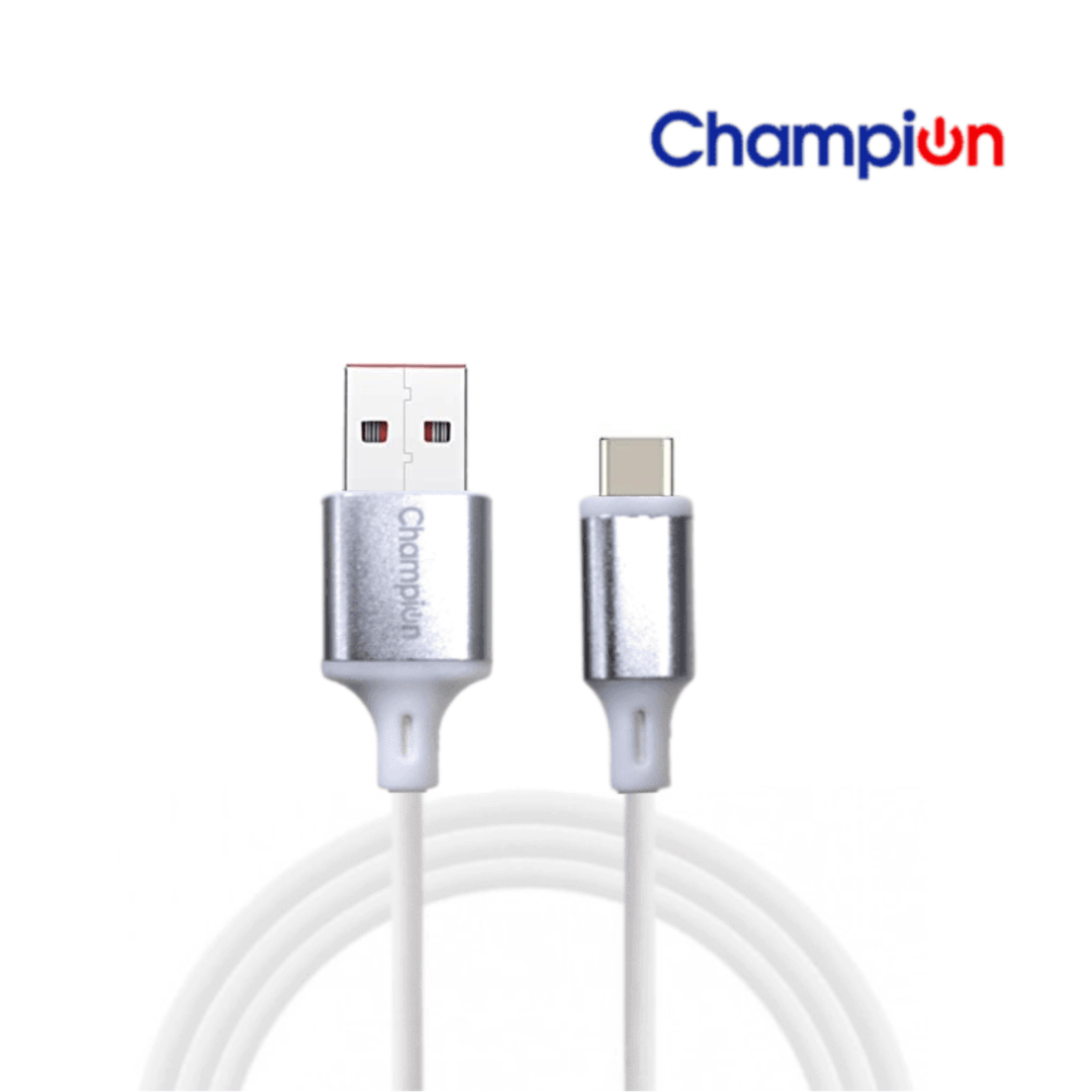 Champion USB to Type-C 3Amp Data Sync & Charging Cable PVC Metal 1M for all Smartphones, Tablets & other Type C devices (Silver)