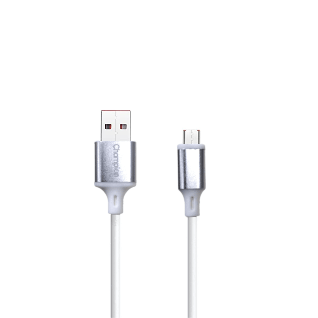 Champion Micro USB 3Amp Data Sync & Charging Cable Metal 1M for all Android & Micro USB Devices (Silver )